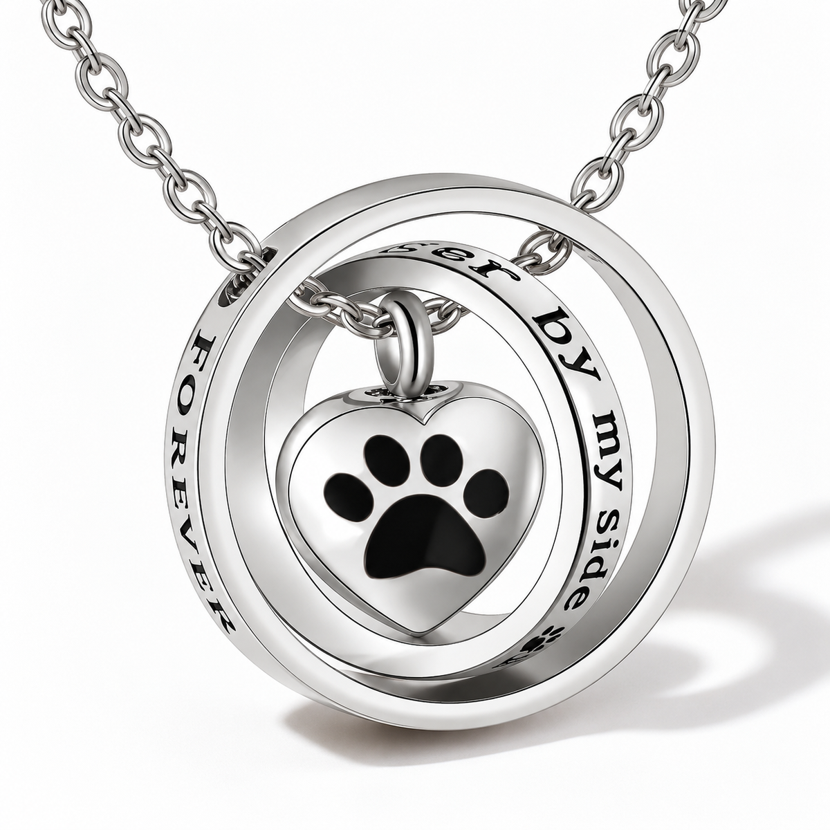 "No Longer By My Side, Forever In My Heart" – Stainless Steel Urn Paw Necklace