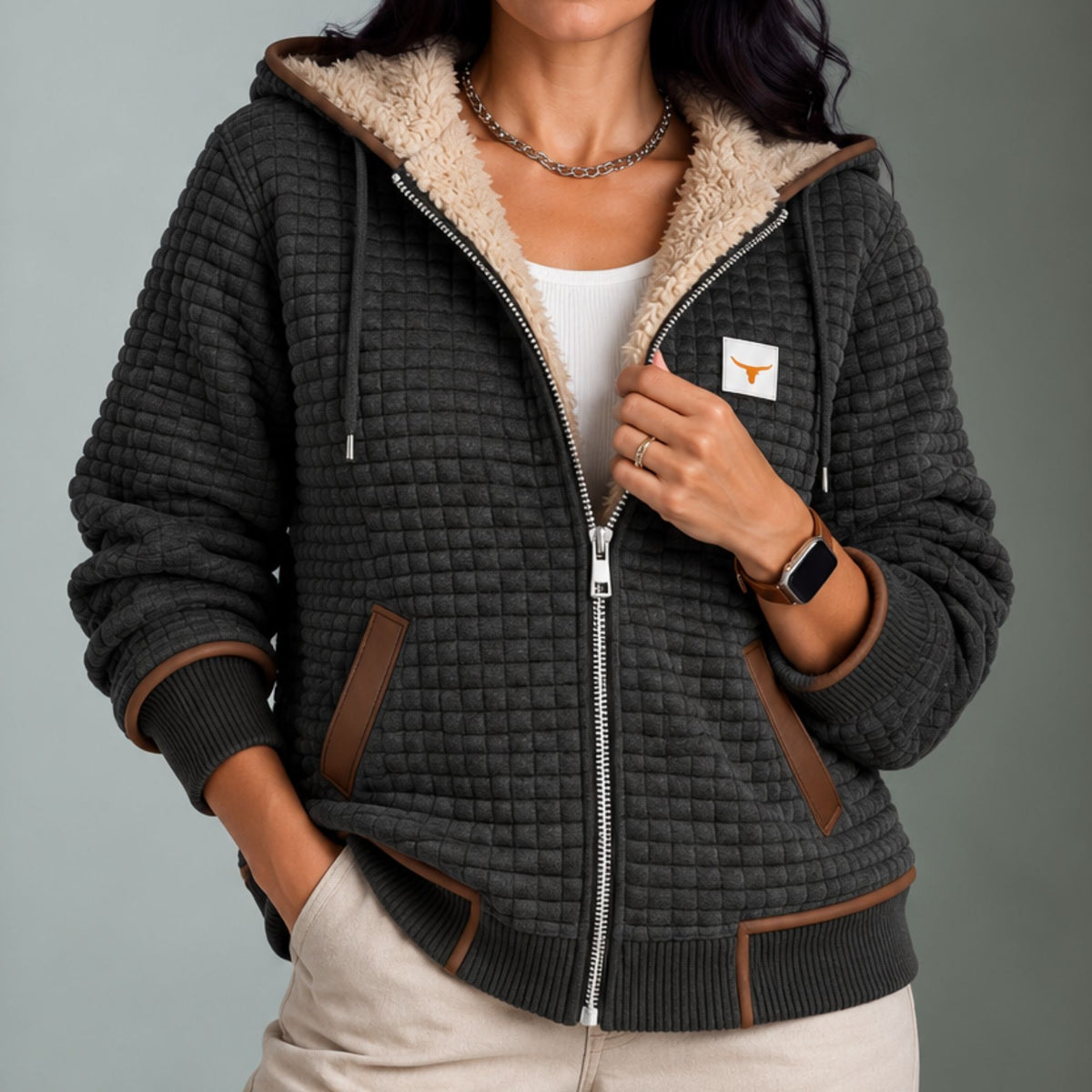 Elayn | Women's Sherpa-Lined Quilted Zip-Up Hooded Jacket