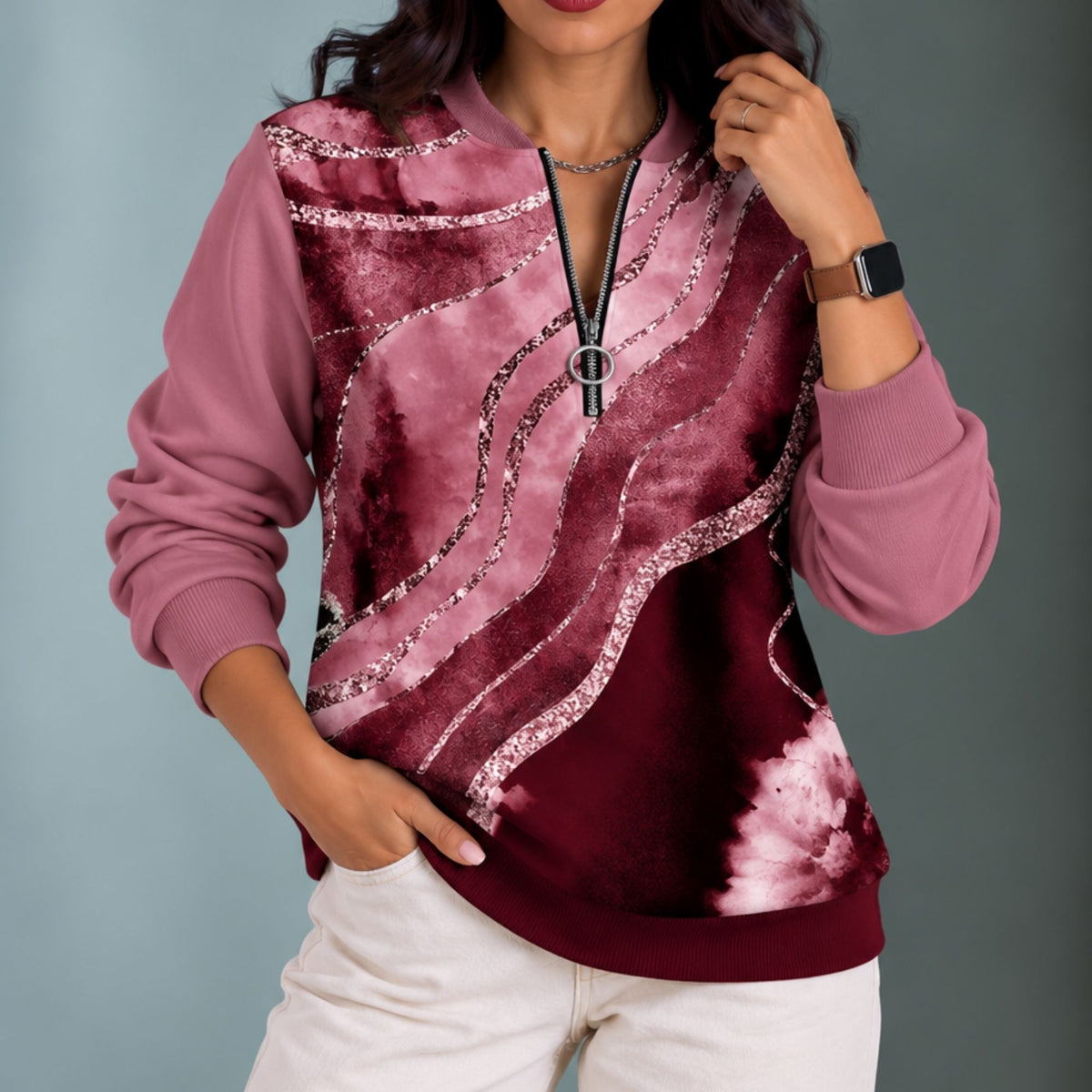 Mye | Women's Half-Zip Wave Print Sweatshirt