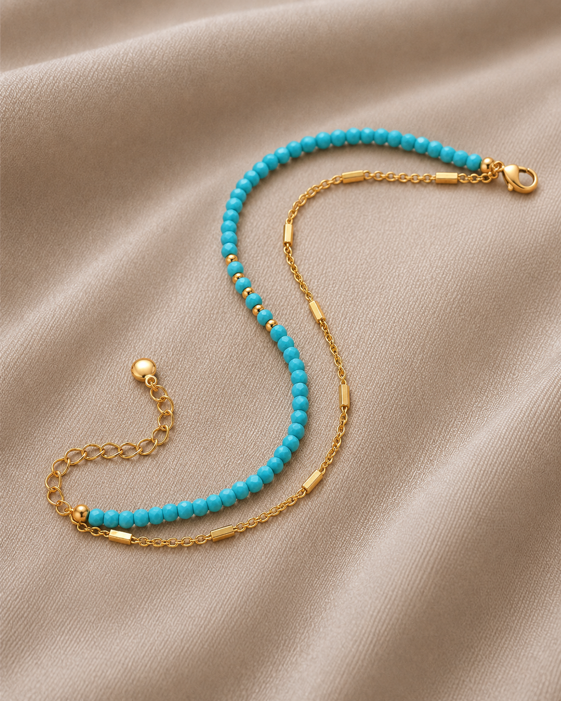 Timeless Gold Double Chain Turquoise Bracelet