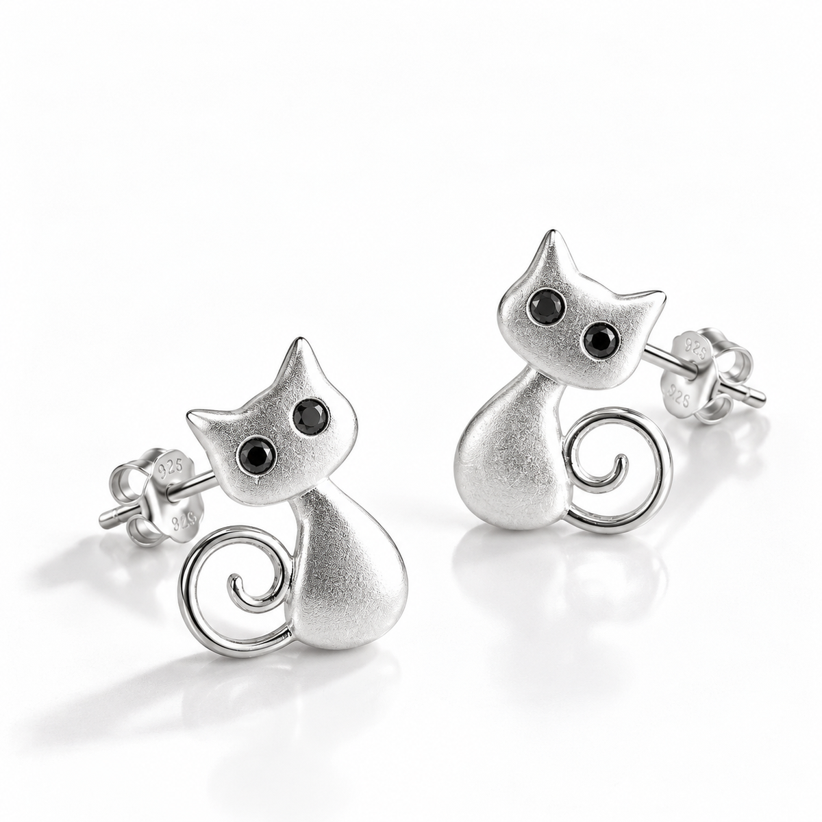 Silver Cat Stud Earrings