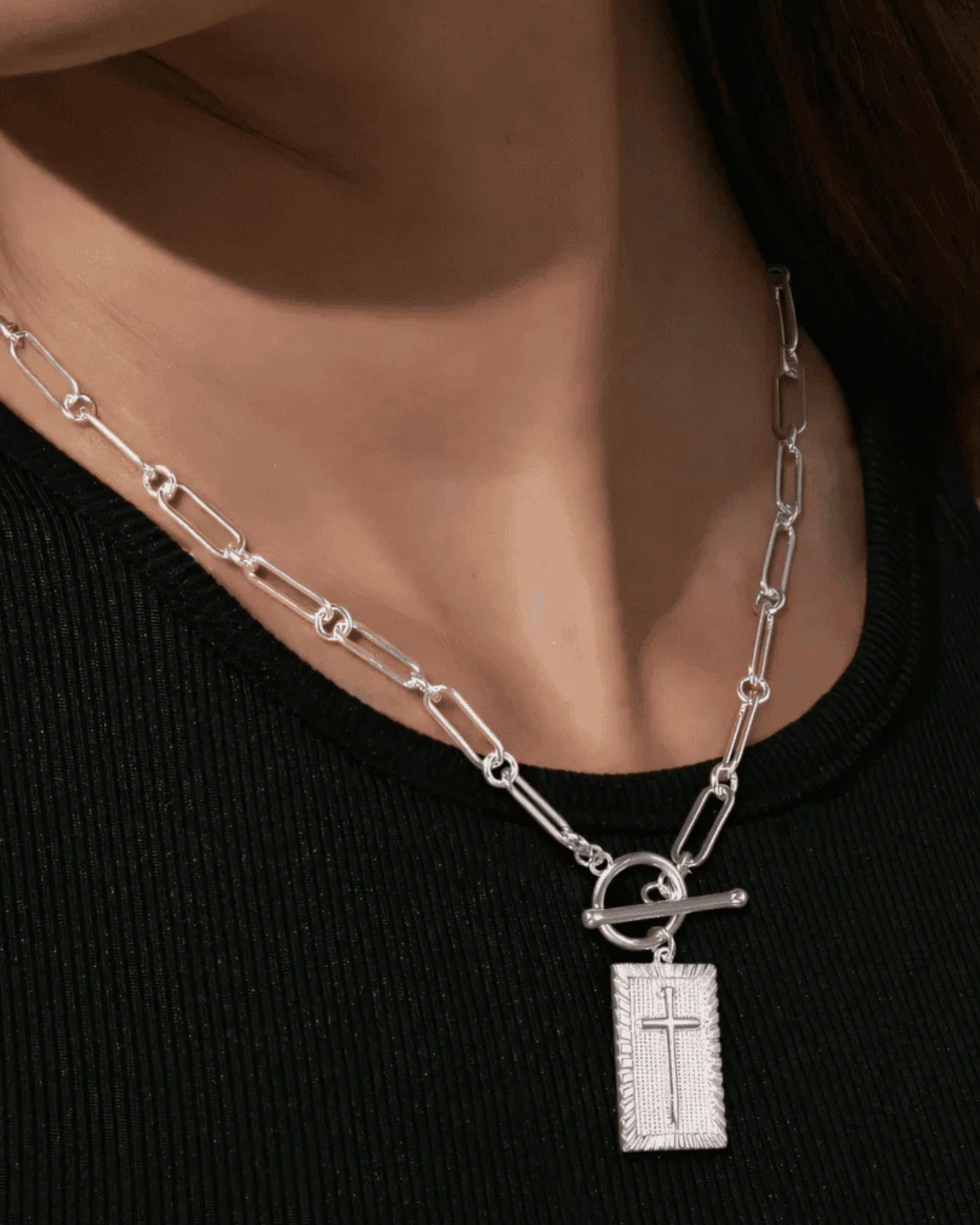 Elegant Unique Cross Pendant Necklace SIlver