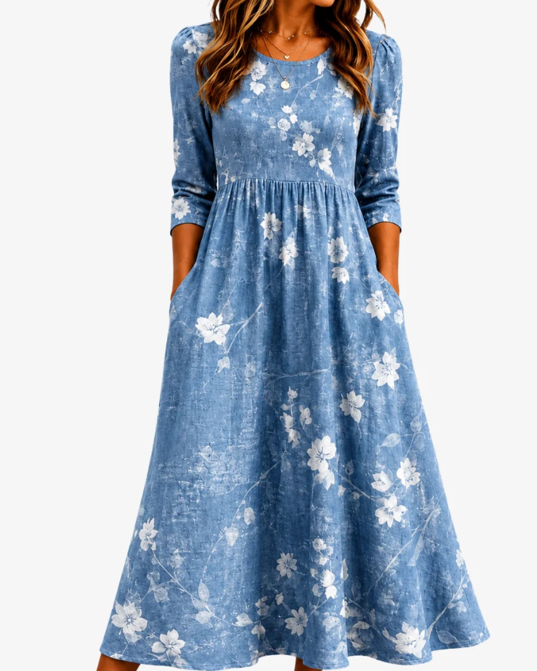 Bluecoral Breeze | Floral Pocket Midi Dress