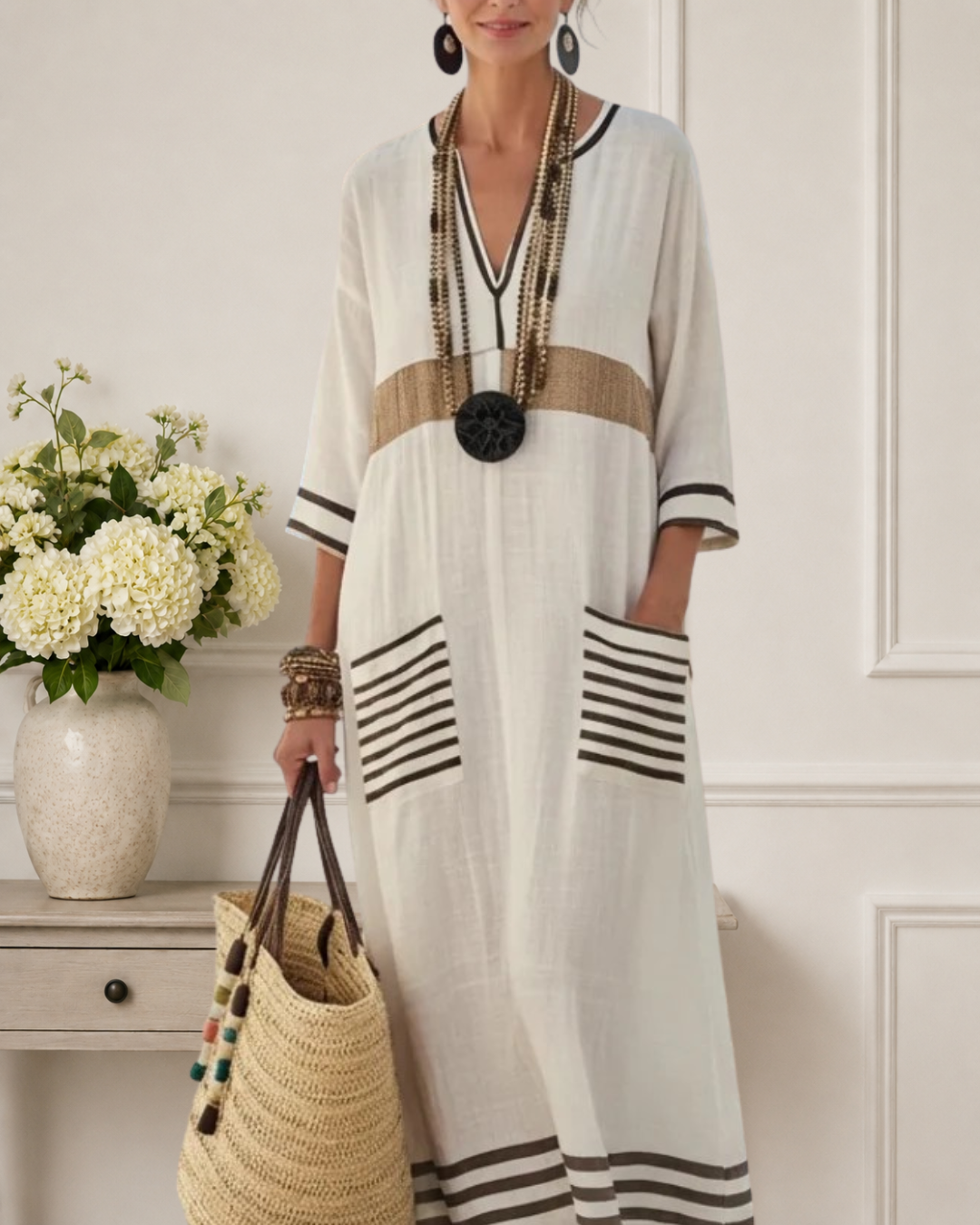Aline | V Neck Half Sleeve Pocket Maxi Dress