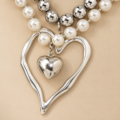 Chunky Love Heart Necklace Set 2pcs