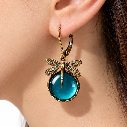 Spherical Dragonfly Earrings in Antique Gold