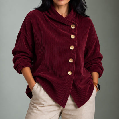 Averiy | Women's Wrap Collar Corduroy Button-Up Top