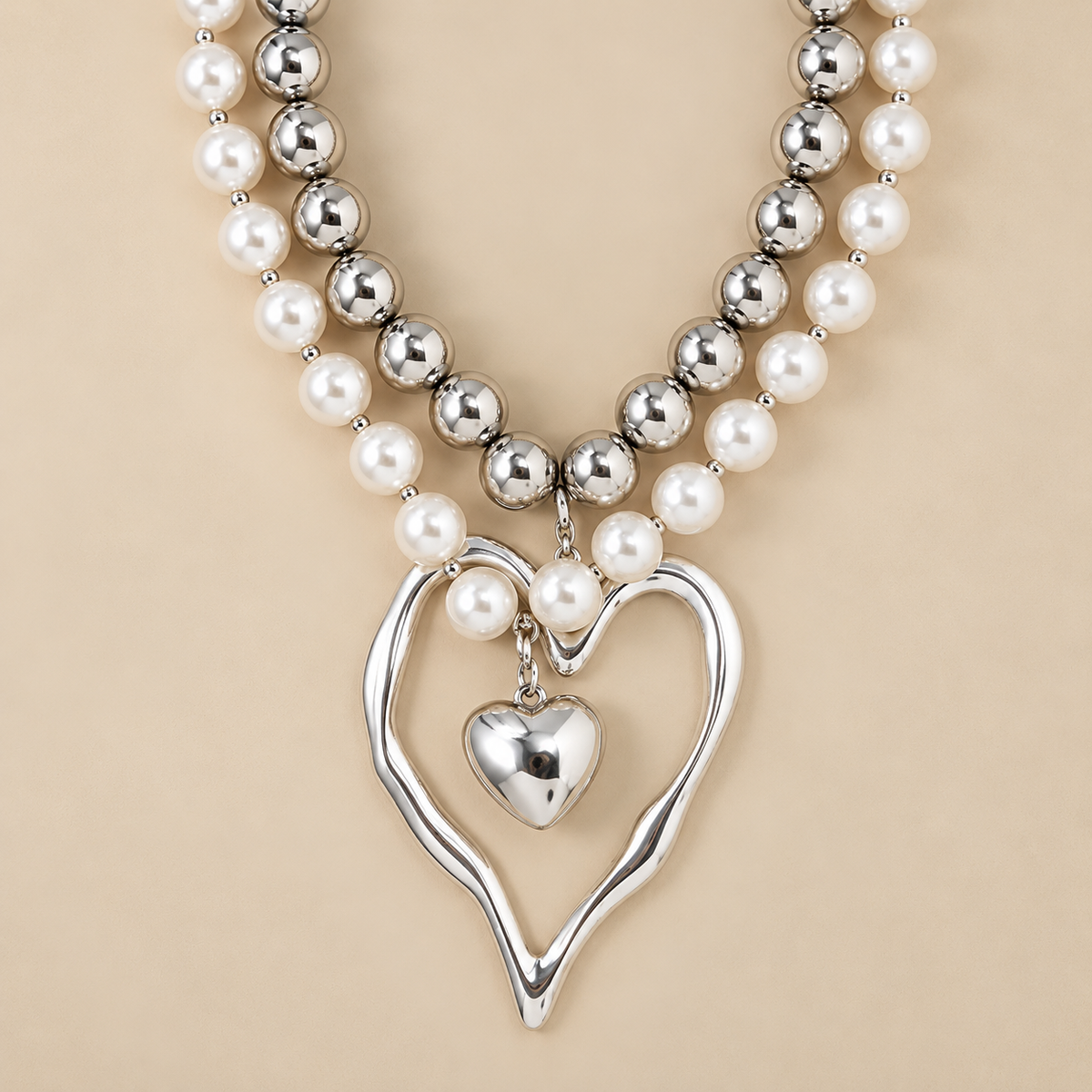 Chunky Love Heart Necklace Set 2pcs