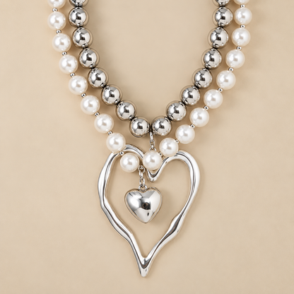 Chunky Love Heart Necklace Set 2pcs