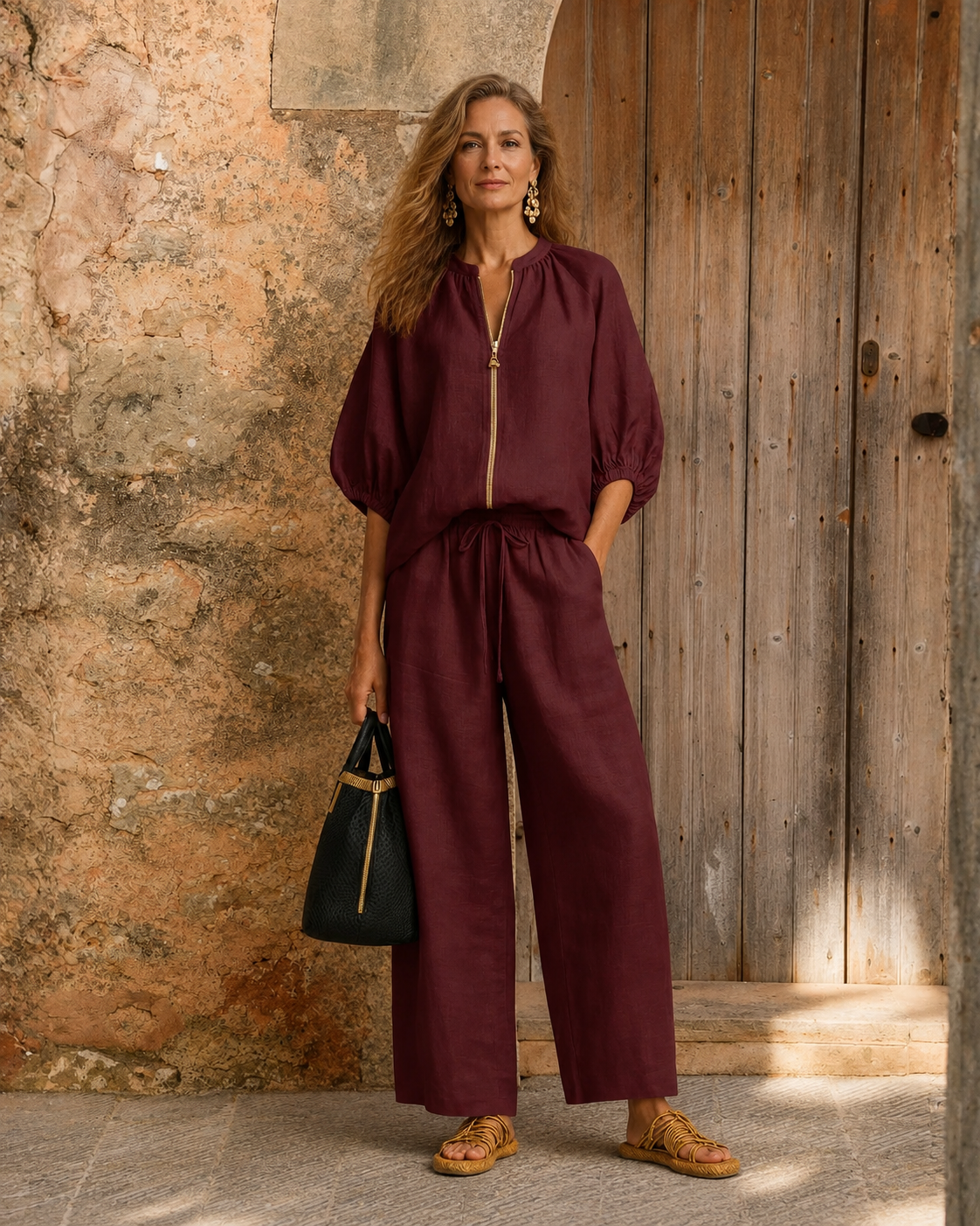Marlita | Zipper-Front Puff Sleeve Set