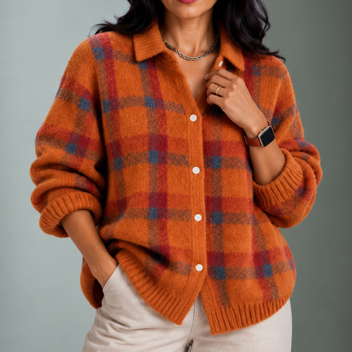 Irishy | Women's Plaid Open-Front Knit Cardigan