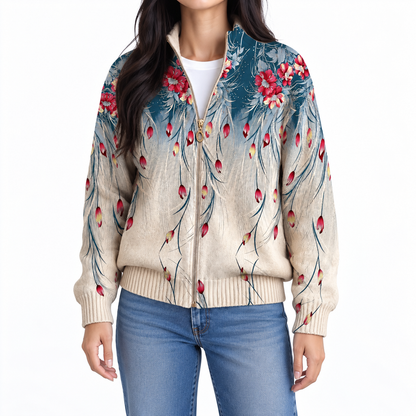 SERAPHONE FLORAL GRADIENT ZIP CARDIGAN