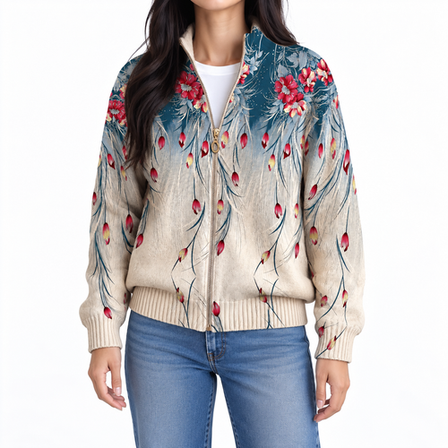 SERAPHONE FLORAL GRADIENT ZIP CARDIGAN
