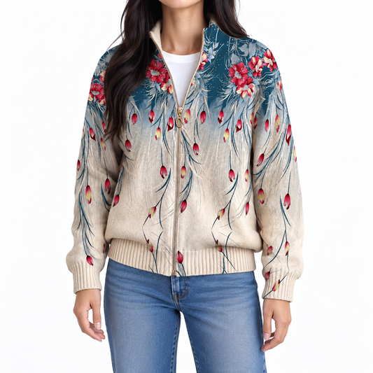 SERAPHONE FLORAL GRADIENT ZIP CARDIGAN