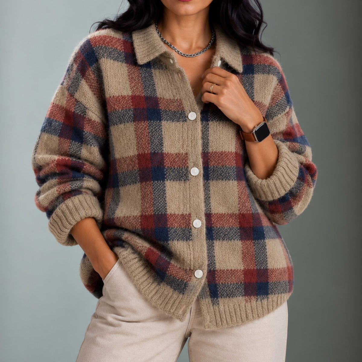 Irishy | Women's Plaid Open-Front Knit Cardigan