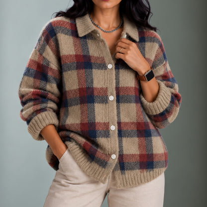 Irishy | Women's Plaid Open-Front Knit Cardigan