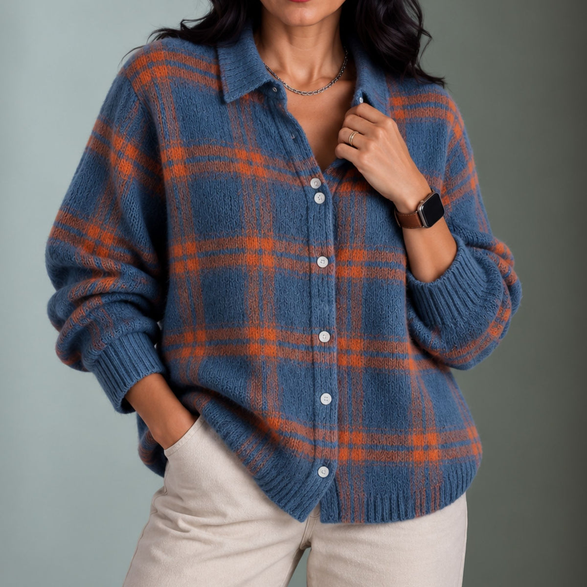 Irishy | Women's Plaid Open-Front Knit Cardigan