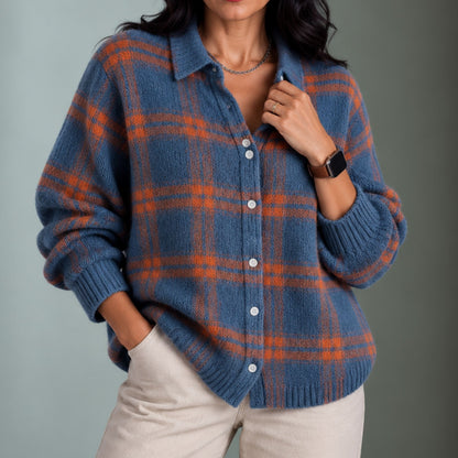 Irishy | Women's Plaid Open-Front Knit Cardigan