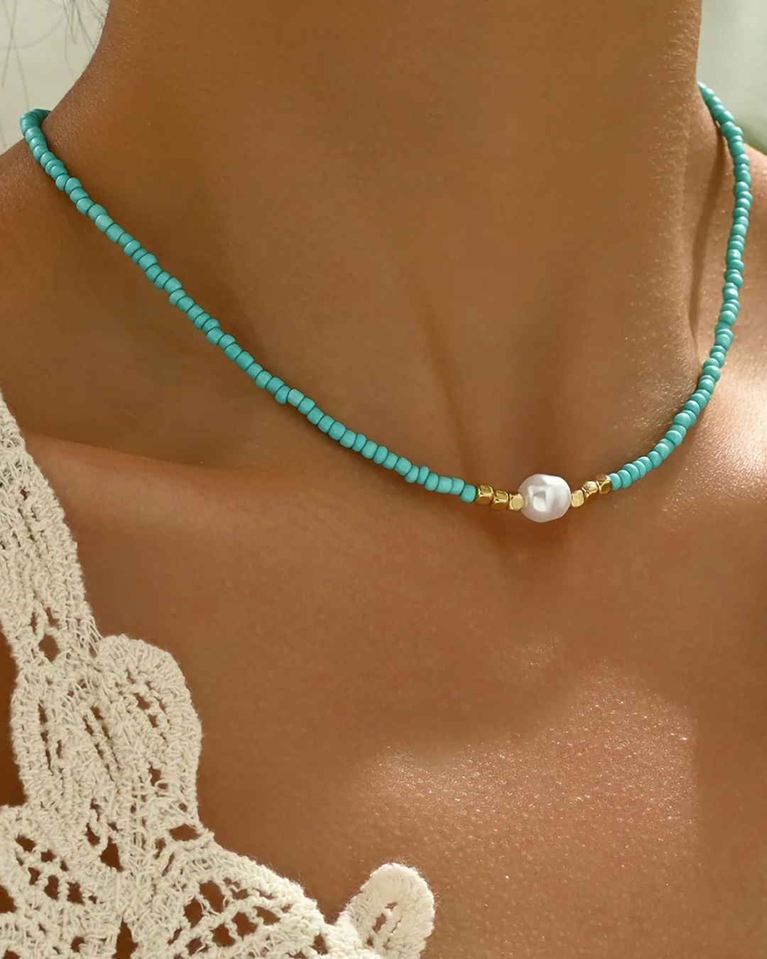 Smally Turquoise and Pearl Necklace