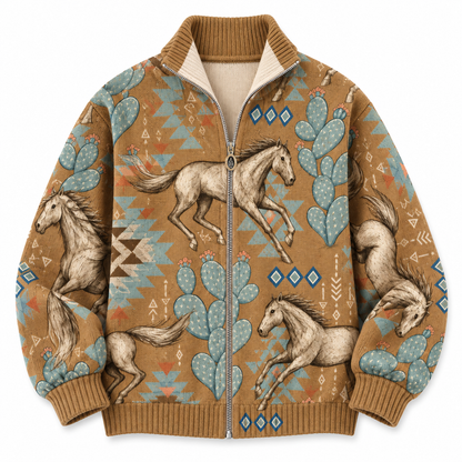 WILONNA DESERT HORSE AND CACTUS ZIP CARDIGAN