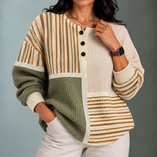 Harper | Women's Waffle-Knit Henley Sweatshirt