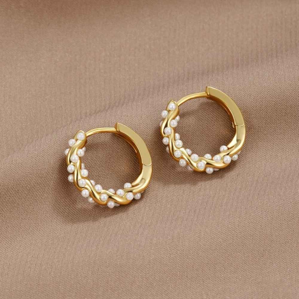 Twirled Pearl Hoop Earrings