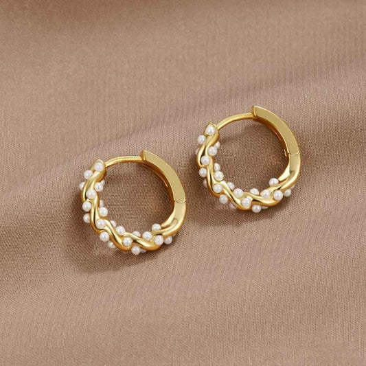 Twirled Pearl Hoop Earrings