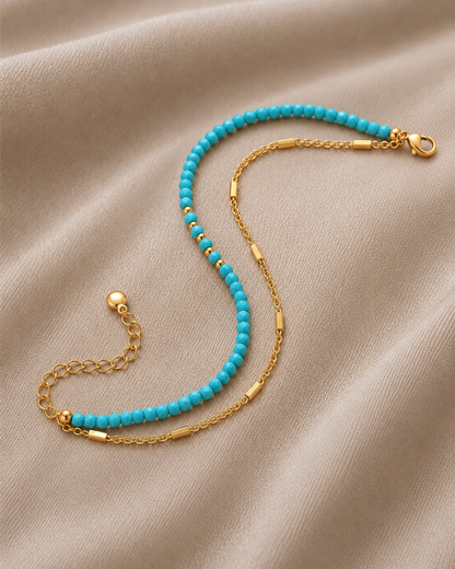 Timeless Gold Double Chain Turquoise Bracelet
