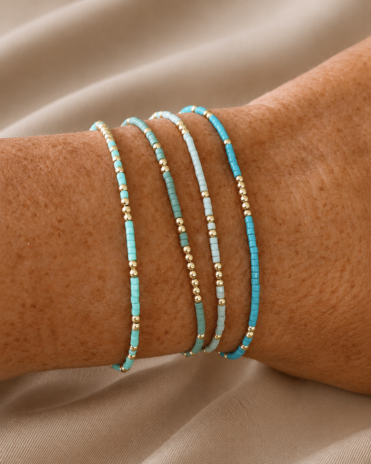 Thin Bohemian Turquoise Beaded Bracelet Set