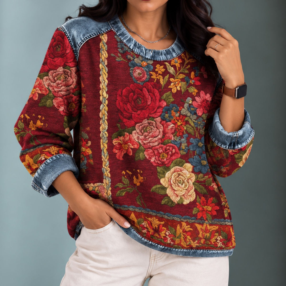 Merryam | Women's Floral Print Relaxed Sweatshirt