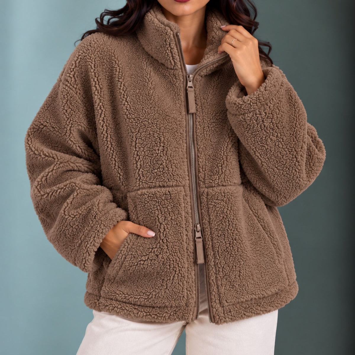 Nadya | Women's Oversized High Collar Teddy Jacket