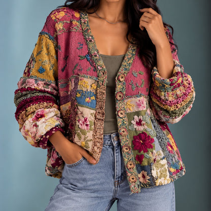 Amal | Women's Patchwork Floral Knit Cardigan