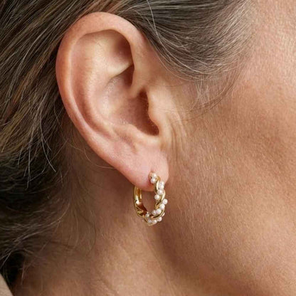 Twirled Pearl Hoop Earrings
