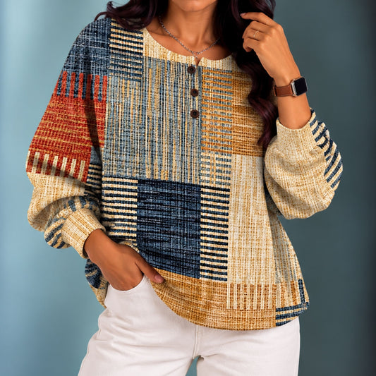 Victorice | Women's Waffle-Knit Patchwork Print Sweatshirt