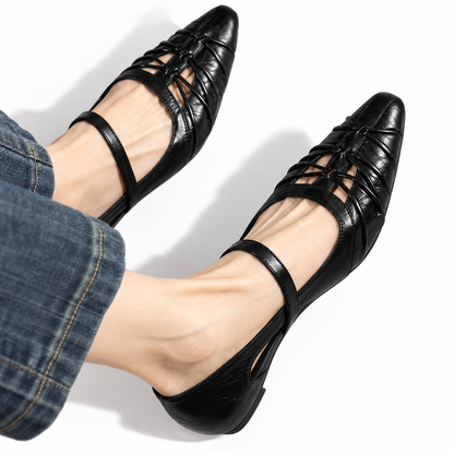 Quenber | Pointed Lattice-Cut Mary Jane Flat