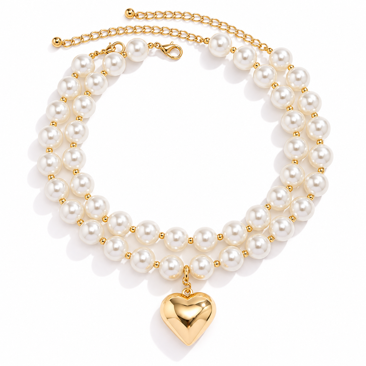 Chunky Pearl Beaded Heart Necklace Set 2pcs