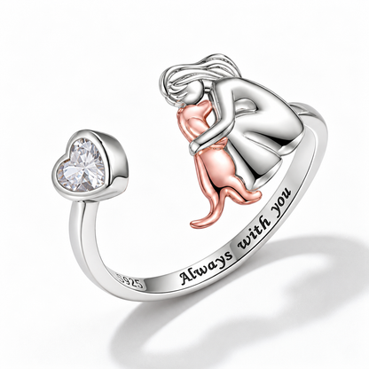 Adjustable Dog Ring in 925 Sterling Silver – “Always in My Heart” with Zirconia