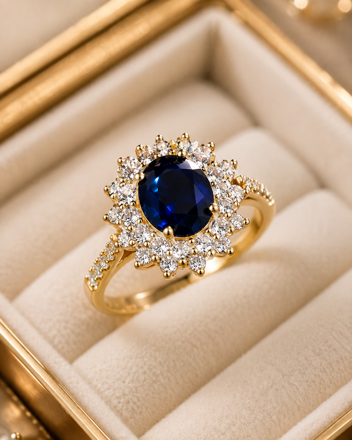 Golden Saphire Halo RIng