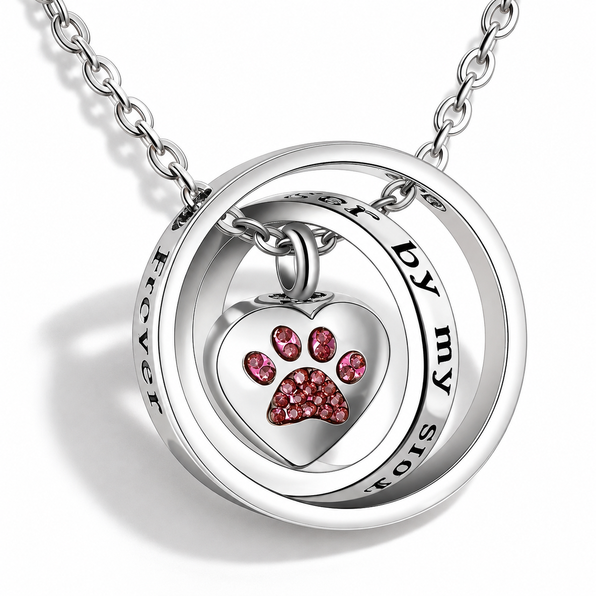 "No Longer By My Side, Forever In My Heart" – Stainless Steel Urn Paw Necklace