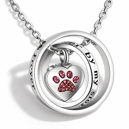 "No Longer By My Side, Forever In My Heart" – Stainless Steel Urn Paw Necklace