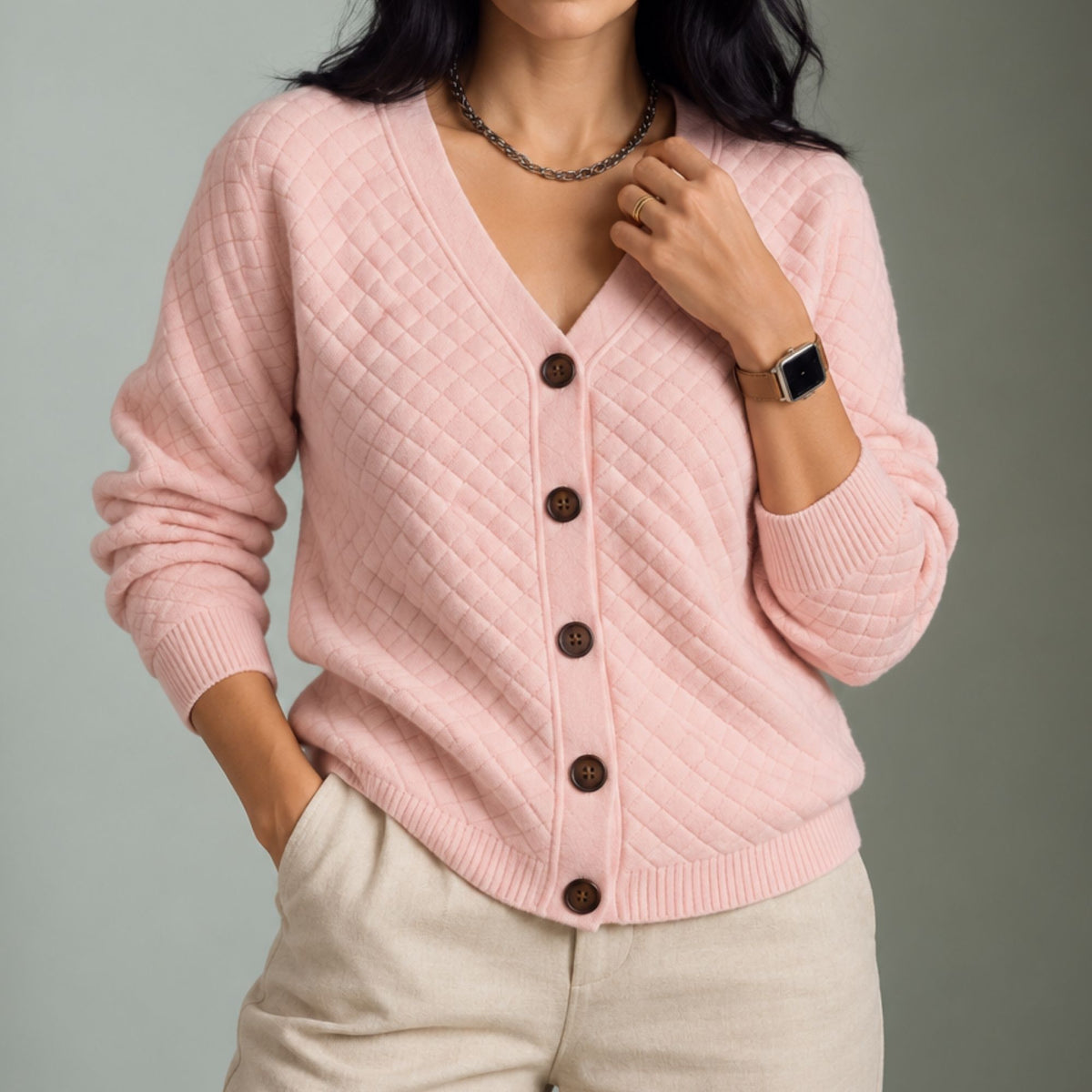 Lavine | Quilted Button-Front Cardigan