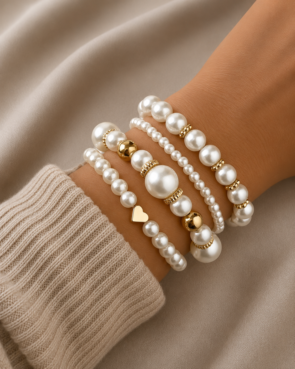 Classy Pearl Stacking Bracelet Set of 4