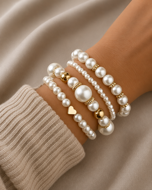 Classy Pearl Stacking Bracelet Set of 4