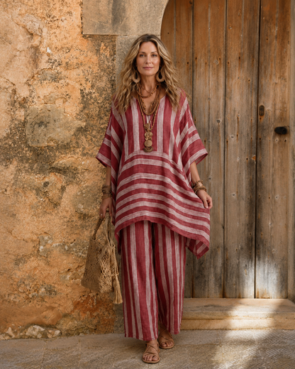 Kyana | Two-Piece Striped Cotton-Linen Set