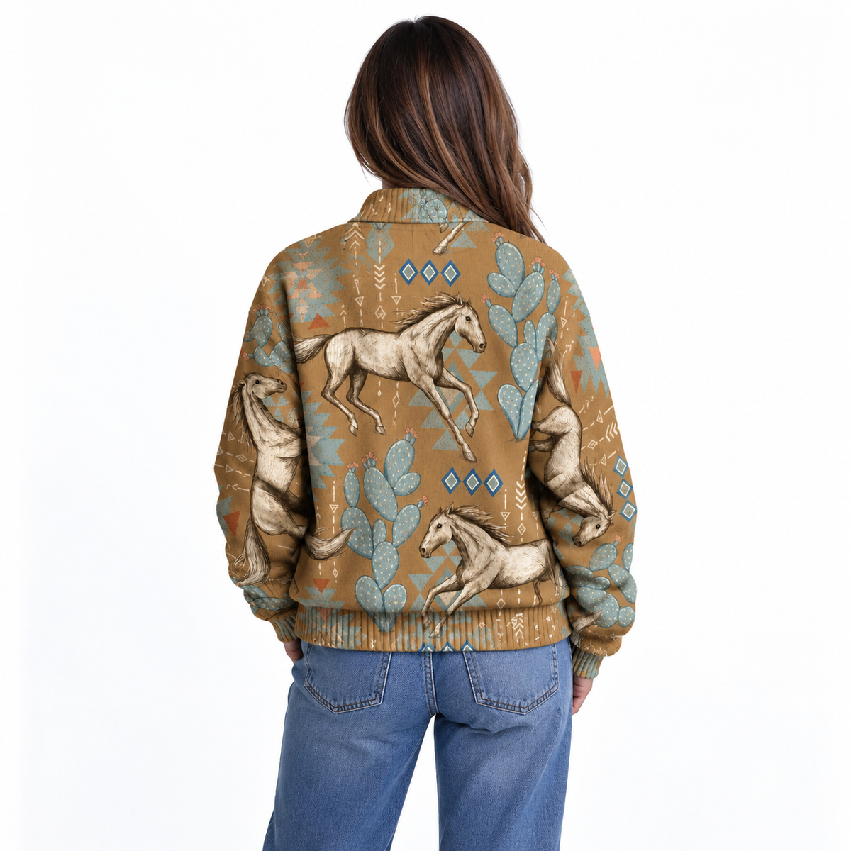 WILONNA DESERT HORSE AND CACTUS ZIP CARDIGAN