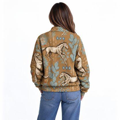WILONNA DESERT HORSE AND CACTUS ZIP CARDIGAN