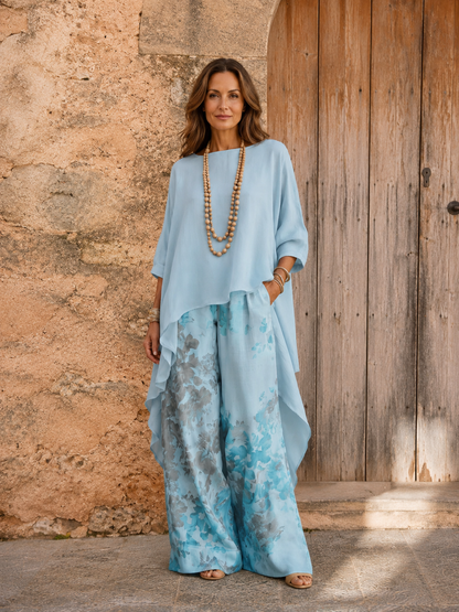 Cabriola | Cotton-Silk Two-Piece Set with Asymmetric Tunic