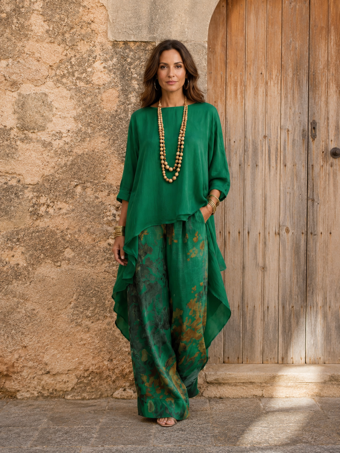 Cabriola | Cotton-Silk Two-Piece Set with Asymmetric Tunic