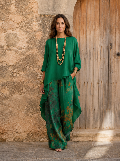Cabriola | Cotton-Silk Two-Piece Set with Asymmetric Tunic