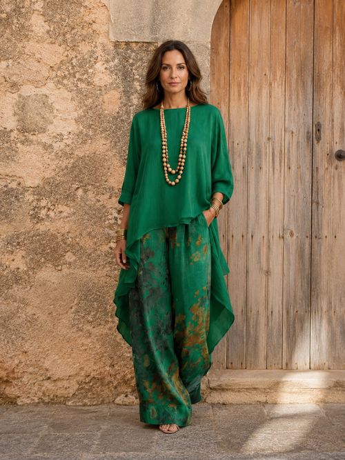 Cabriola | Cotton-Silk Two-Piece Set with Asymmetric Tunic